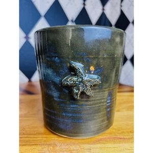 Signed Coastal Studio Pottery Green Blue Glazed Vase‎ Starfish Planter Ceramic